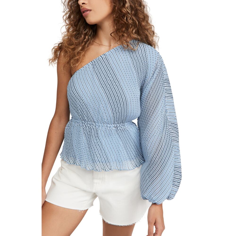 Ganni Pleated Heather Georgette One-Shoulder Blouse Size 40 EU / 8 US